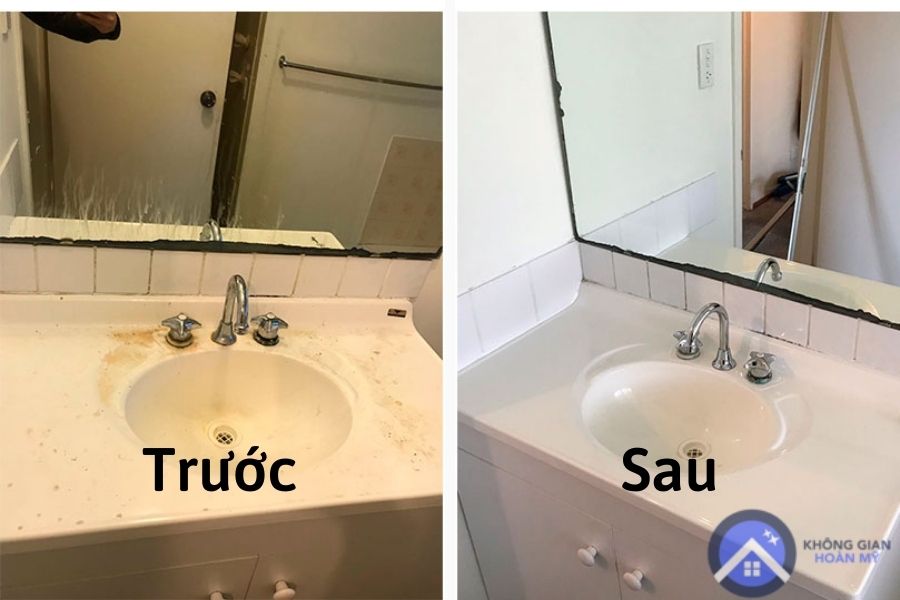 Trước và sau khi vệ sinh sạch sẽ bồn rửa